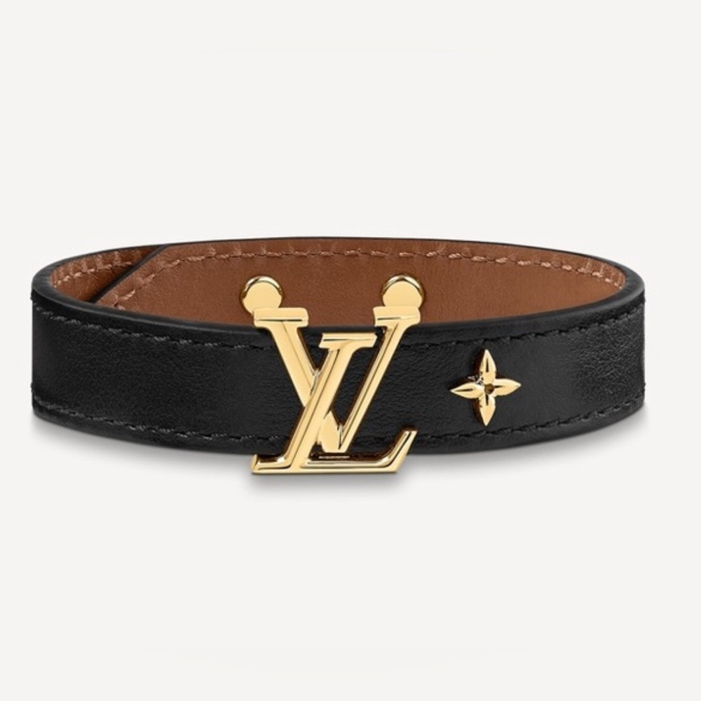Authentic Louis Vuitton LV Iconic Bracelet Black Leather Gold Hardware Unisex - Picture 3 of 9